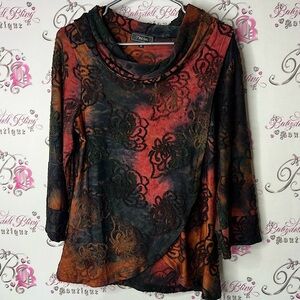 Minkas long sleeve embroidered floral pattern tie dye Colorful 3D Top